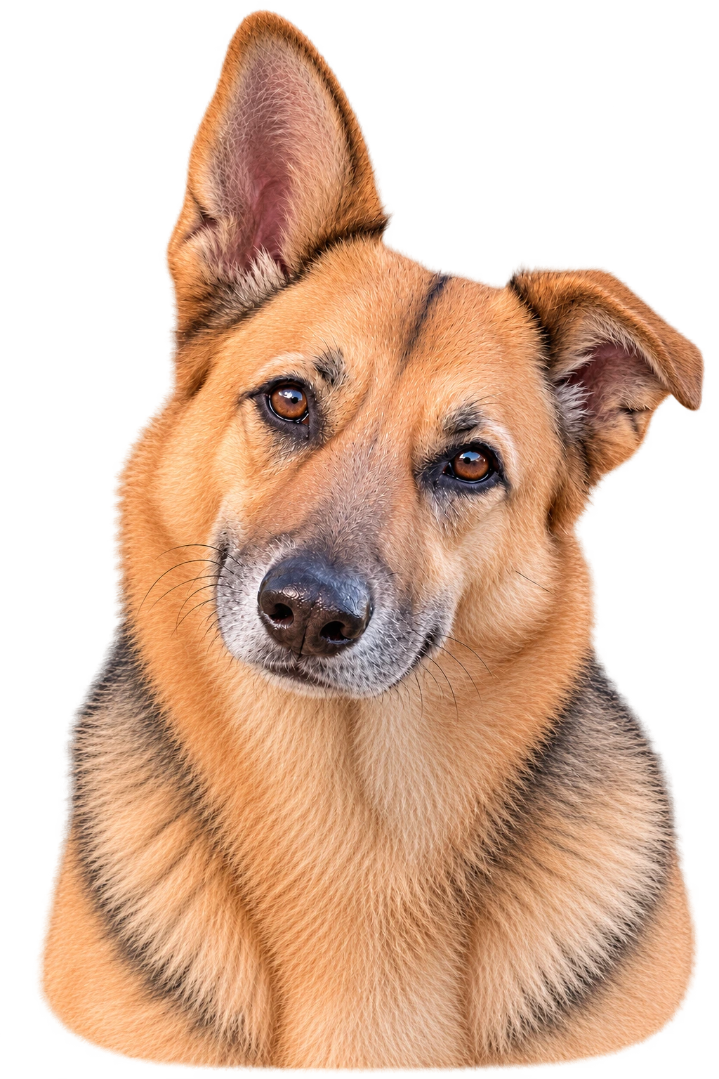 An AI-created portrait of Luna tilting her head and looking toward the camera.